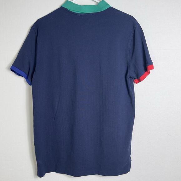 Polo Ralph Lauren Custom Slim Fit Polo Shirt Navy Multi Color Collar Logo Size L - Picture 4 of 9